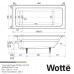 Чугунная ванна Wotte Line Plus 180х80 с квадратными ручками и подголовником